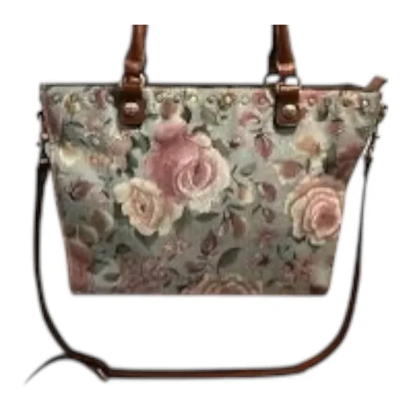 Patricia Nash Zancona Large Cracked Rose Floral Tote & Wallet set EUC - Picture 3 of 8